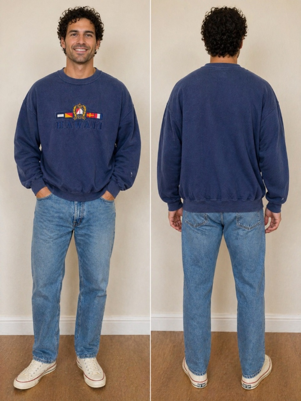 Vintage Crazy Shirts Hawaii Sweatshirt Men’s LG Blue Embroidered USA Made